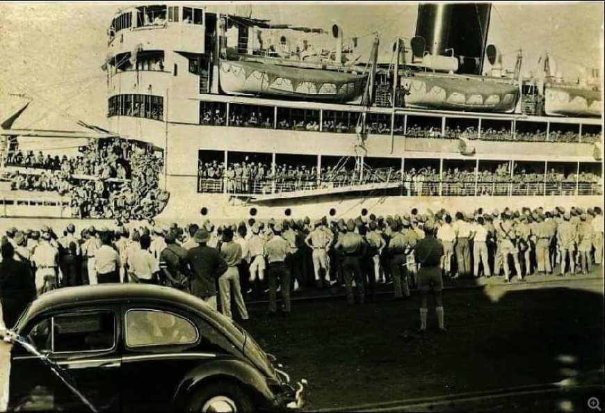 Portuguese Soldiers arrive at the port of mormugao  Mormugao Goa 1950's